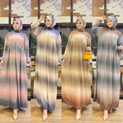 Khisna collection - New arrival gamis gradasi mya set dengan hijab motif yang lagi viral