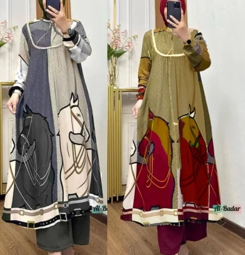 Khisna collection - Oneset new motif tunik wanita kuda no hijab