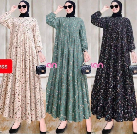 Khisna collection - New MIDI drees bungabunga wanita dewasa terbaru jahitan rapi