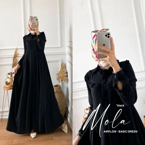 MEQA DAILY - MEGA DAILY - Mola Dress Wanita Kancing Aktif Airflow Crinkle