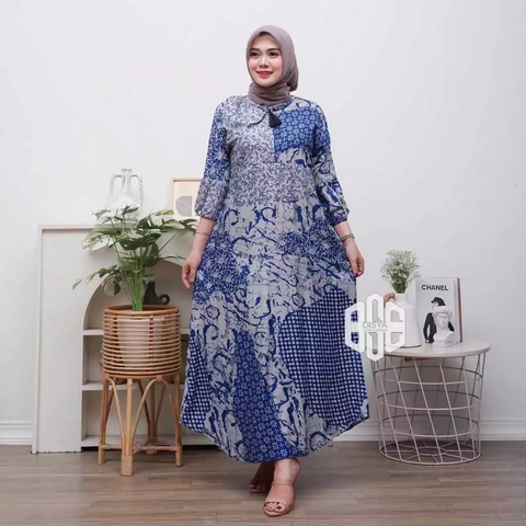 Disya.id - Gamis Twill Rayon Premium Busui Terbaru Jumbo Syari Bunga Bercak