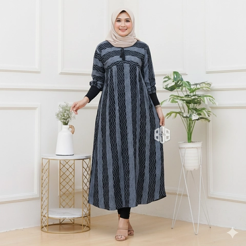 Disya.id - Dress Gamis Wanita Bahan Rayon Resleting Depan Salur Hujan