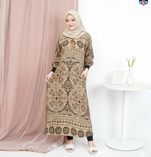 Disya.id - Dress Gamis Wanita Bahan Rayon Resleting Depan Ethnik