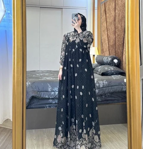 Khisna collection - Gamis bunga zahra set hijab segi4 model terbaru wanita kekinian cantik