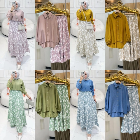 Khisna collection - One set rok bunga laras warna bagus dan rok susun sibest seller