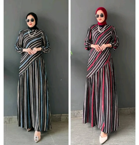 Khisna collection - Gamis rempel salur trend model baju kekinian no hijab