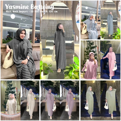 Khisna collection - New gamis Yasmine Batwing salur knit wanita kekinian