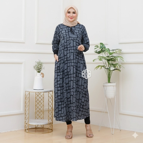 Disya.id - Dress Gamis Wanita Bahan Rayon Resleting Depan Batu Bata