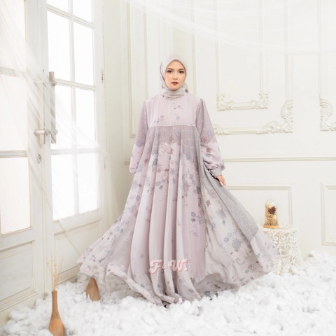 Sakura Baru X FnW - Dress Nazma Babydoll Motif Printing Kondangan Stylish Elegan