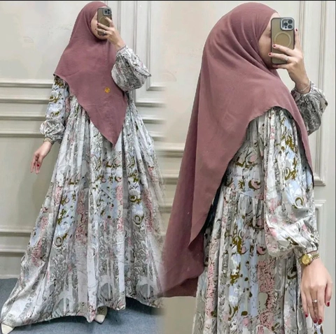 Khisna collection - Gamis set hijab bergo non pet nufaza bawah payung jilbab nutup dada