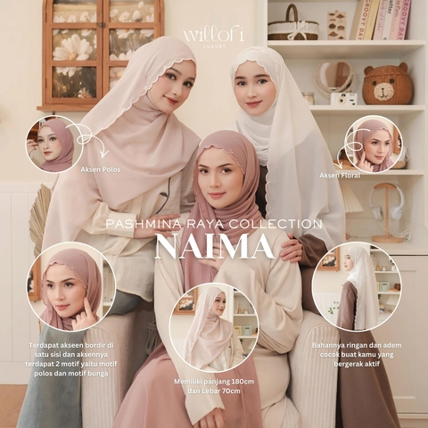 Sakura Baru - Sakura Baru X Willofi - Hijab Pashmina Bordir Babydoll Naima Kerudung Muslim Wanita Ceruty